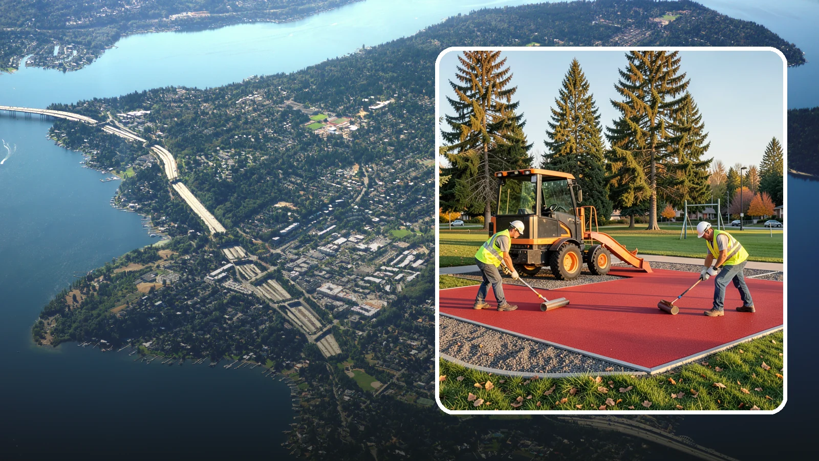 Poured-in-Place Surfacing in Mercer Island, King County, WA - Installation of poured-in-place rubber safety surfacing engineered to ADA access and impact-attenuation standards.