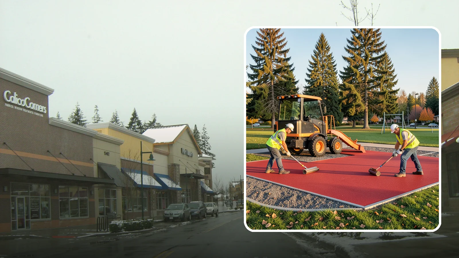 Poured-in-Place Surfacing in Mill Creek, Snohomish County, WA - Installation of poured-in-place rubber safety surfacing engineered to ADA access and impact-attenuation standards.
