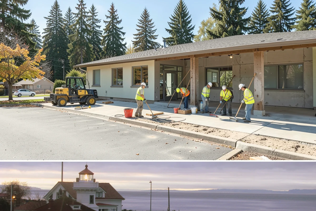 Poured-in-Place Surfacing in Mukilteo, Snohomish County, WA - Poured-in-place surfacing requires dry, moderate temperatures to cure properly, so installation is scheduled for the summer...
