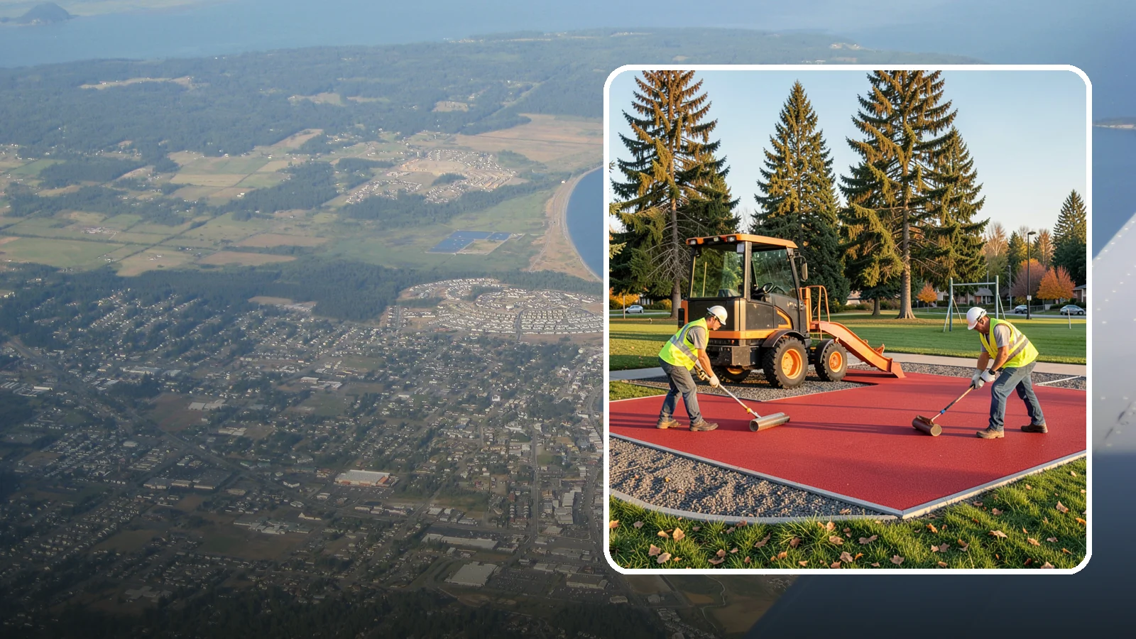 Poured-in-Place Surfacing in Oak Harbor, Island County, WA - Installation of poured-in-place rubber safety surfacing engineered to ADA access and impact-attenuation standards.