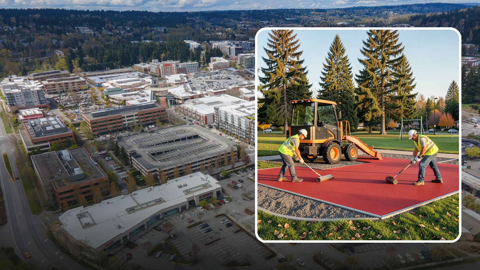 Poured-in-Place Surfacing in Redmond, King County, WA - Installation of poured-in-place rubber safety surfacing engineered to ADA access and impact-attenuation standards.