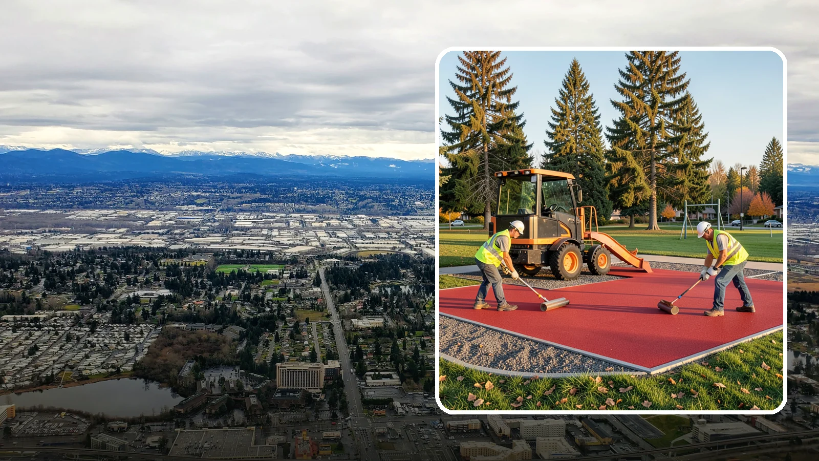 Poured-in-Place Surfacing in SeaTac, King County, WA - Installation of poured-in-place rubber safety surfacing engineered to ADA access and impact-attenuation standards.