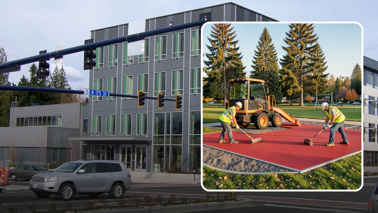 Poured-in-Place Surfacing in Shoreline, King County, WA - Installation of poured-in-place rubber safety surfacing engineered to ADA access and impact-attenuation standards.