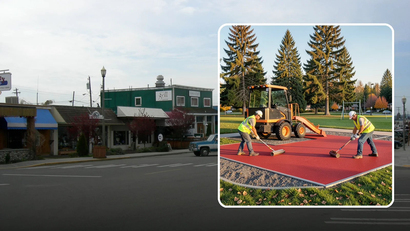 Poured-in-Place Surfacing in Stanwood, Snohomish County, WA - Installation of poured-in-place rubber safety surfacing engineered to ADA access and impact-attenuation standards.