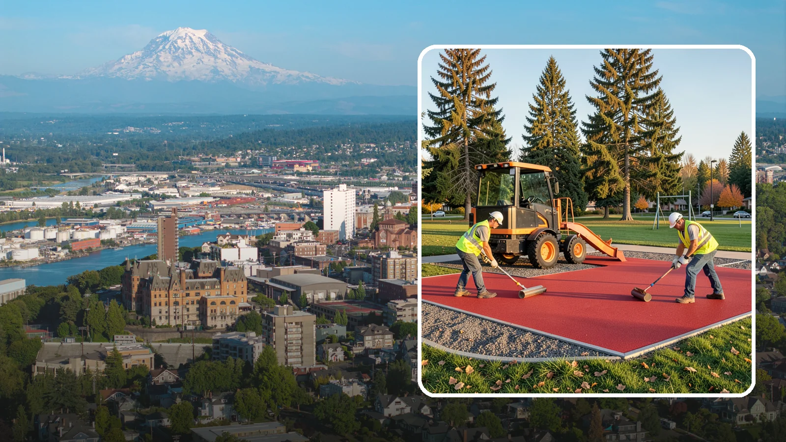 Poured-in-Place Surfacing in Tacoma, Pierce County, WA - Installation of poured-in-place rubber safety surfacing engineered to ADA access and impact-attenuation standards.