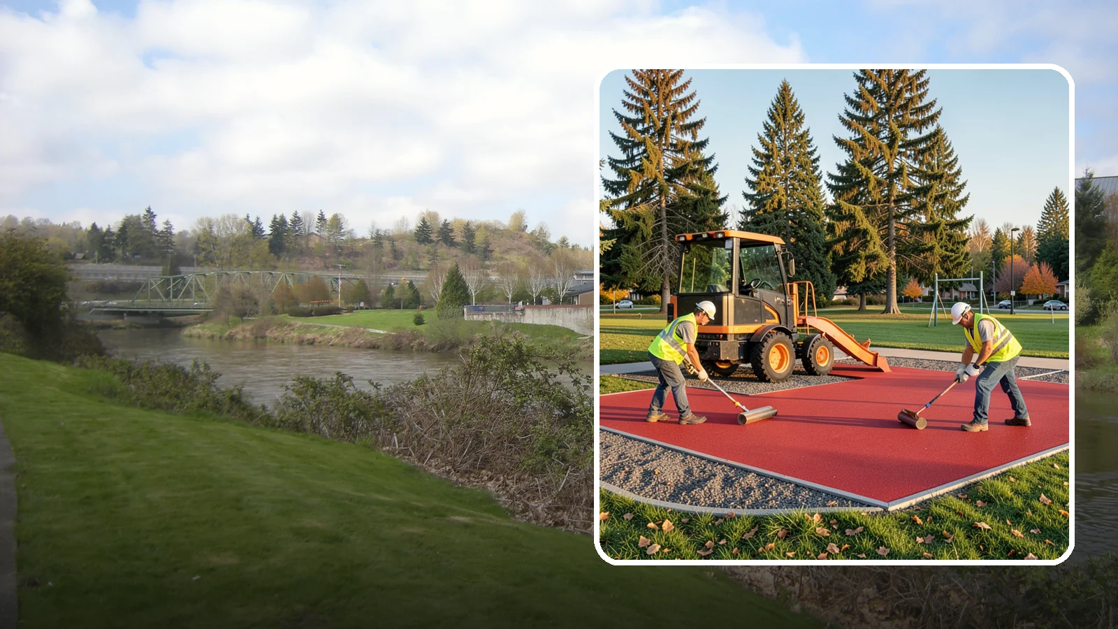 Poured-in-Place Surfacing in Tukwila, King County, WA - Installation of poured-in-place rubber safety surfacing engineered to ADA access and impact-attenuation standards.