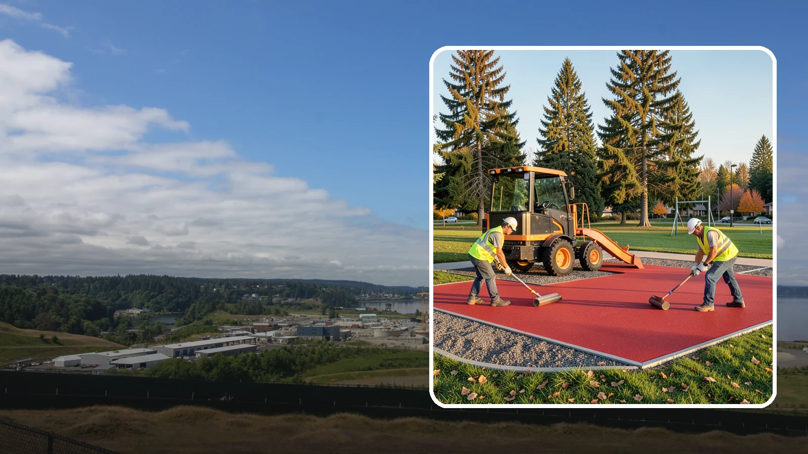 Poured-in-Place Surfacing in University Place, Pierce County, WA - Installation of poured-in-place rubber safety surfacing engineered to ADA access and impact-attenuation standards.