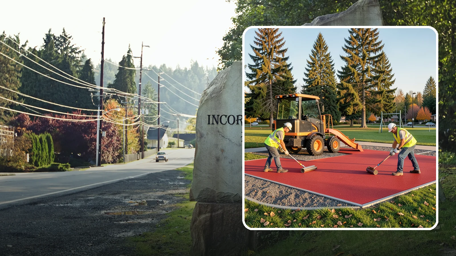 Poured-in-Place Surfacing in Wilkeson, Pierce County, WA - Installation of poured-in-place rubber safety surfacing engineered to ADA access and impact-attenuation standards.