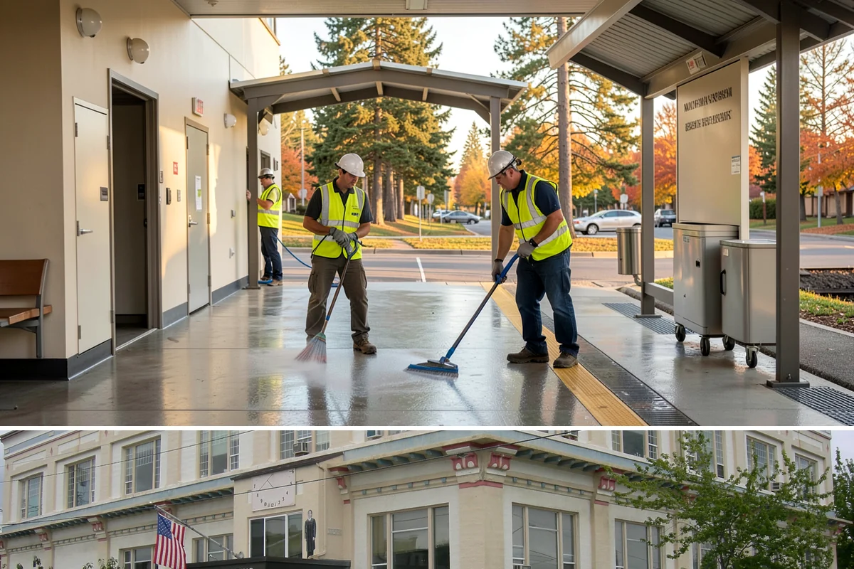 Public Building Janitorial in Anacortes, Skagit County, WA - Demand rises through the wet fall and winter months when tracked-in mud and moisture increase floor and entryway workloads.