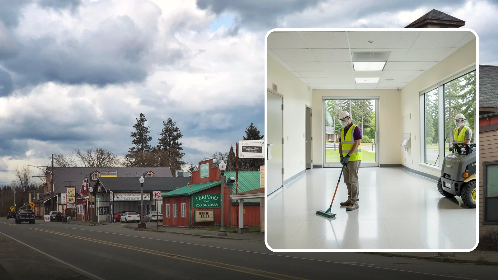 Public Building Janitorial in Roy, Pierce County, WA - Recurring custodial service keeps city halls, community centers, and administrative offices clean, sanitary, and presentable for...