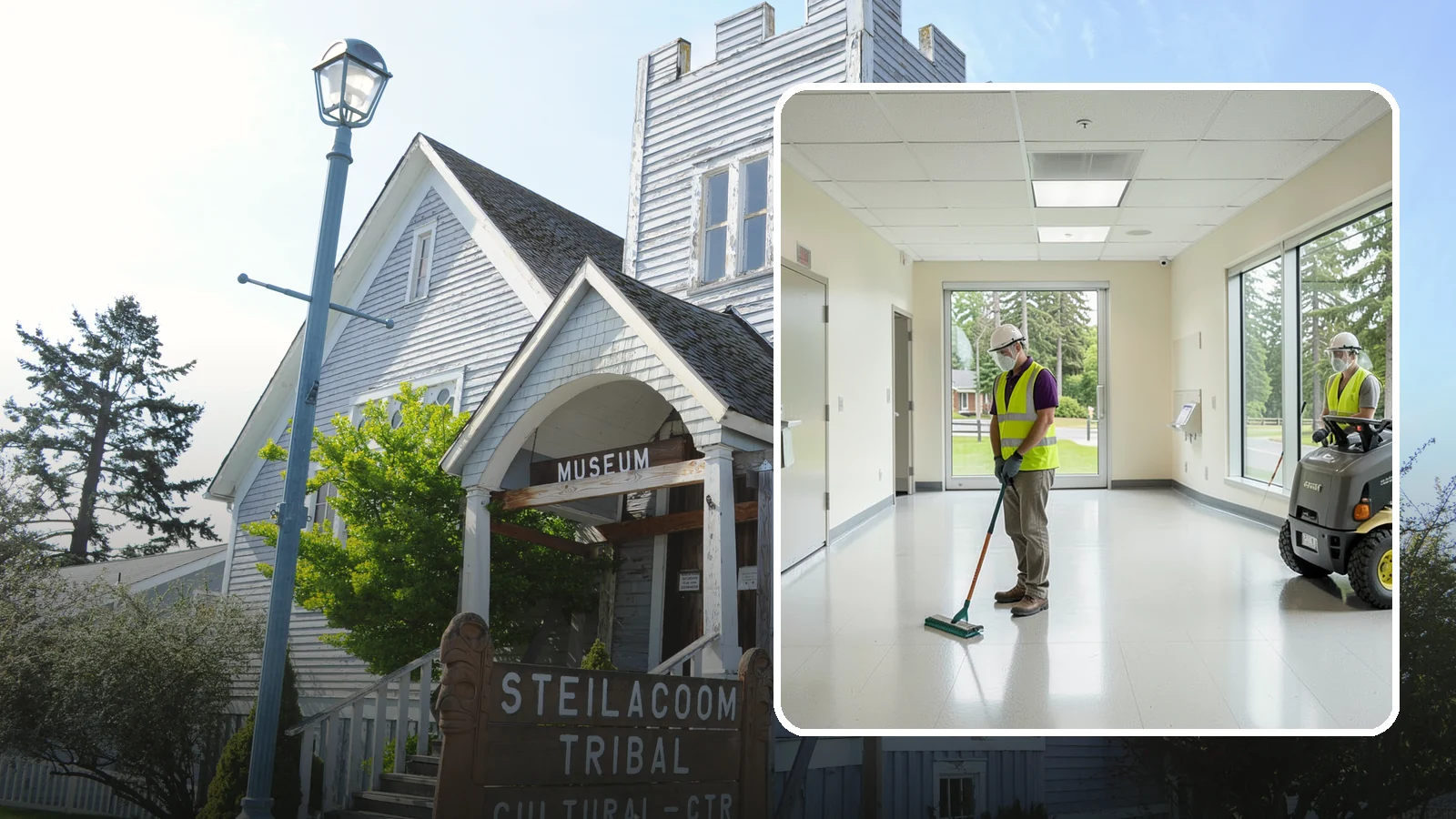 Public Building Janitorial in Steilacoom, Pierce County, WA - Recurring custodial service keeps city halls, community centers, and administrative offices clean, sanitary, and presentable for...