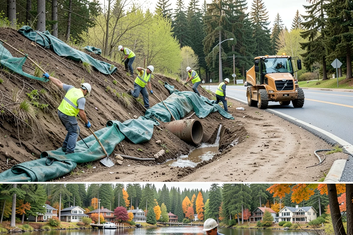 Public Building Roof Maintenance in La Conner, Skagit County, WA - Fall and spring service targets the leaf drop and moss growth that Northwest roofs accumulate seasonally.