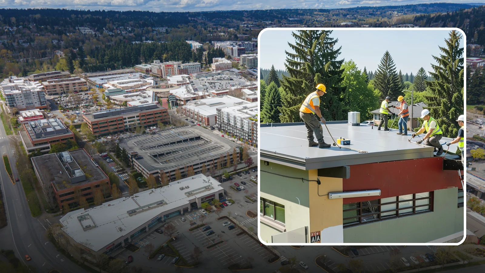 Public Building Roof Maintenance in Redmond, King County, WA - Extend roof life across your building portfolio with scheduled inspections, cleaning, and preventive maintenance.