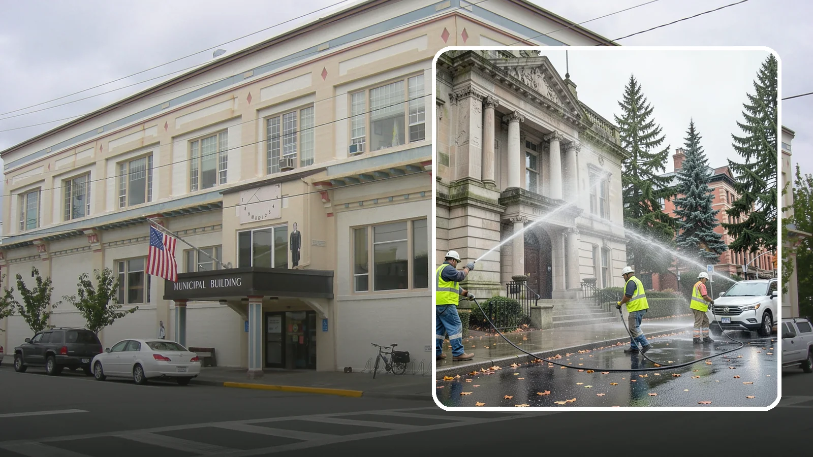 Public Building Washing in Anacortes, Skagit County, WA - Soft-wash and pressure-clean the exteriors of city halls, libraries, and civic buildings to remove PNW mildew and staining.