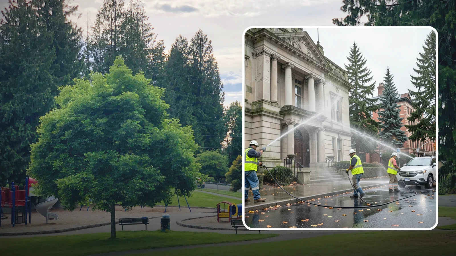 Public Building Washing in Bonney Lake, Pierce County, WA - Soft-wash and pressure-clean the exteriors of city halls, libraries, and civic buildings to remove PNW mildew and staining.