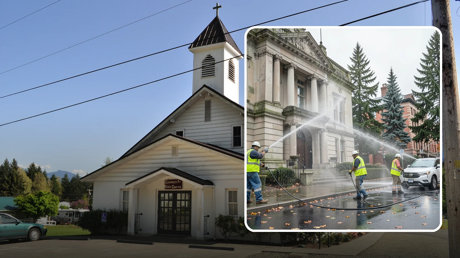 Public Building Washing in Concrete, Skagit County, WA - Soft-wash and pressure-clean the exteriors of city halls, libraries, and civic buildings to remove PNW mildew and staining.