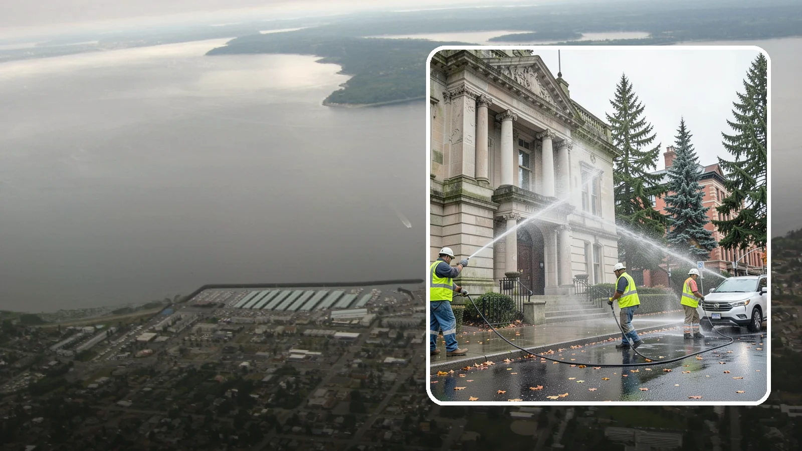 Public Building Washing in Des Moines, King County, WA - Soft-wash and pressure-clean the exteriors of city halls, libraries, and civic buildings to remove PNW mildew and staining.