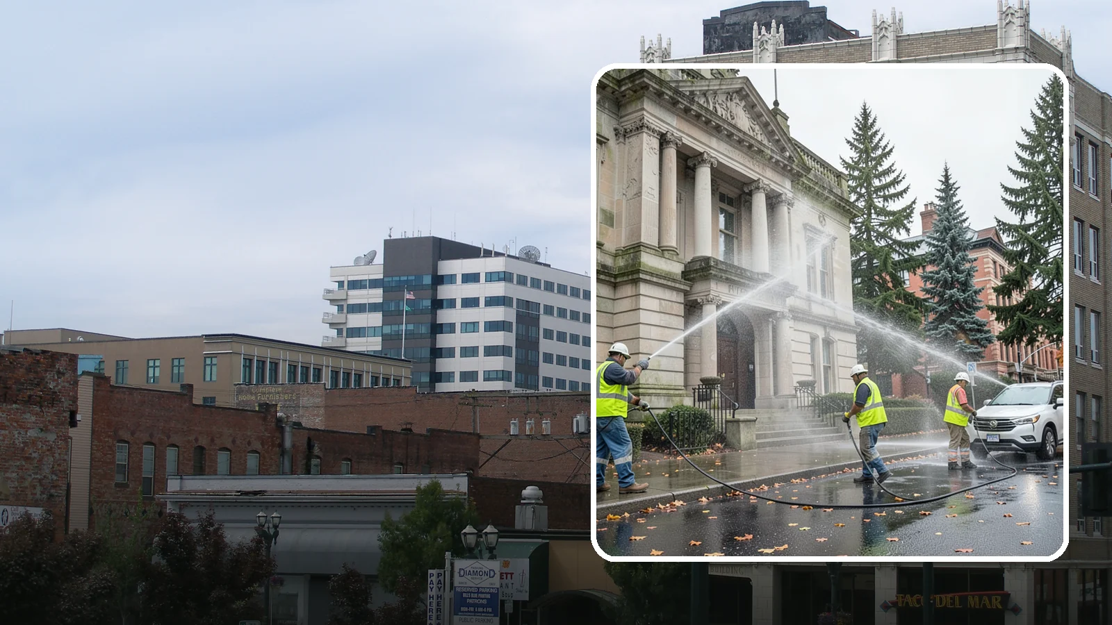 Public Building Washing in Everett, Snohomish County, WA - Soft-wash and pressure-clean the exteriors of city halls, libraries, and civic buildings to remove PNW mildew and staining.