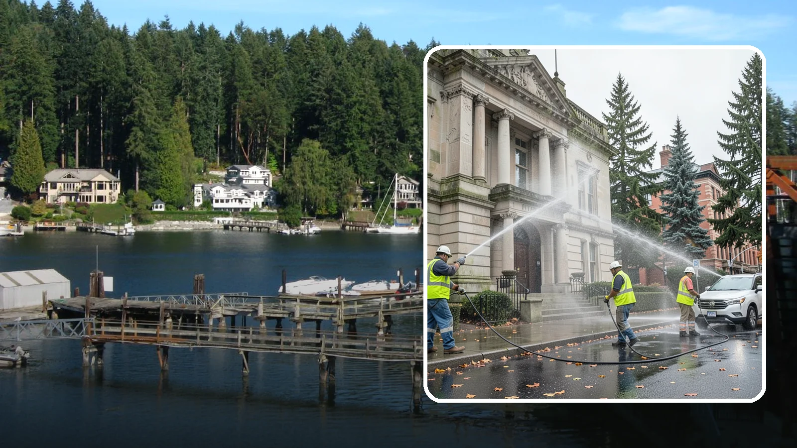 Public Building Washing in Gig Harbor, Pierce County, WA - Soft-wash and pressure-clean the exteriors of city halls, libraries, and civic buildings to remove PNW mildew and staining.
