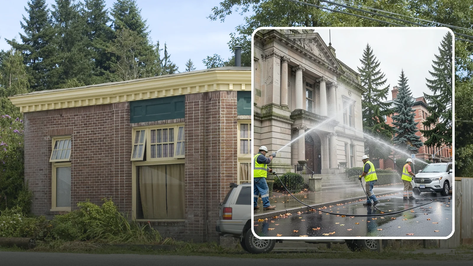 Public Building Washing in Hamilton, Skagit County, WA - Soft-wash and pressure-clean the exteriors of city halls, libraries, and civic buildings to remove PNW mildew and staining.