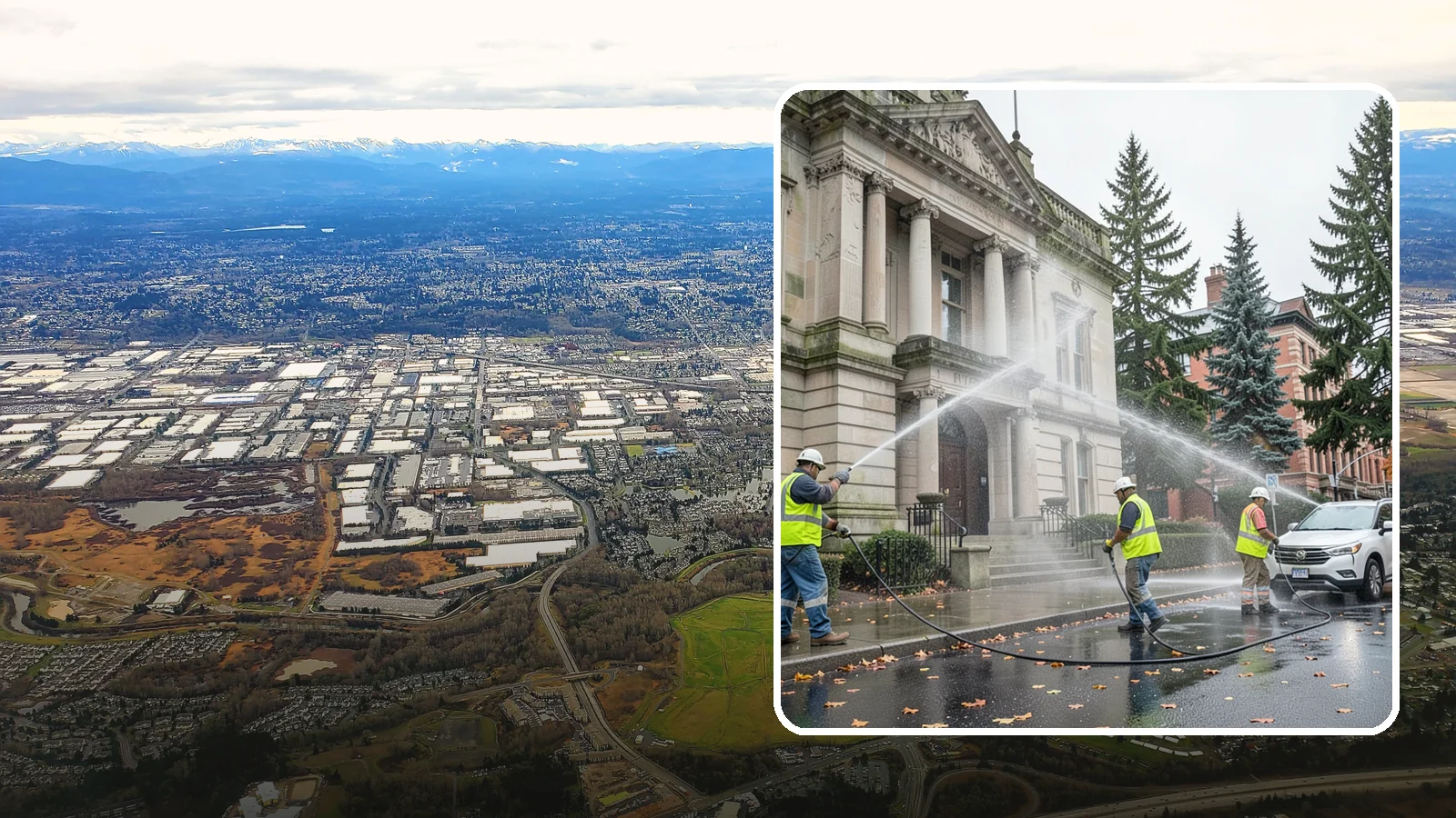 Public Building Washing in Kent, King County, WA - Soft-wash and pressure-clean the exteriors of city halls, libraries, and civic buildings to remove PNW mildew and staining.