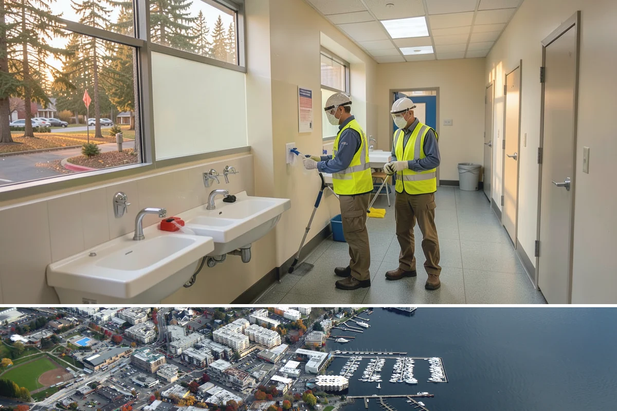 Public Building Washing in Kirkland, King County, WA - Plan exterior washing for late spring through summer when drier weather improves results and slows regrowth of mildew and algae.