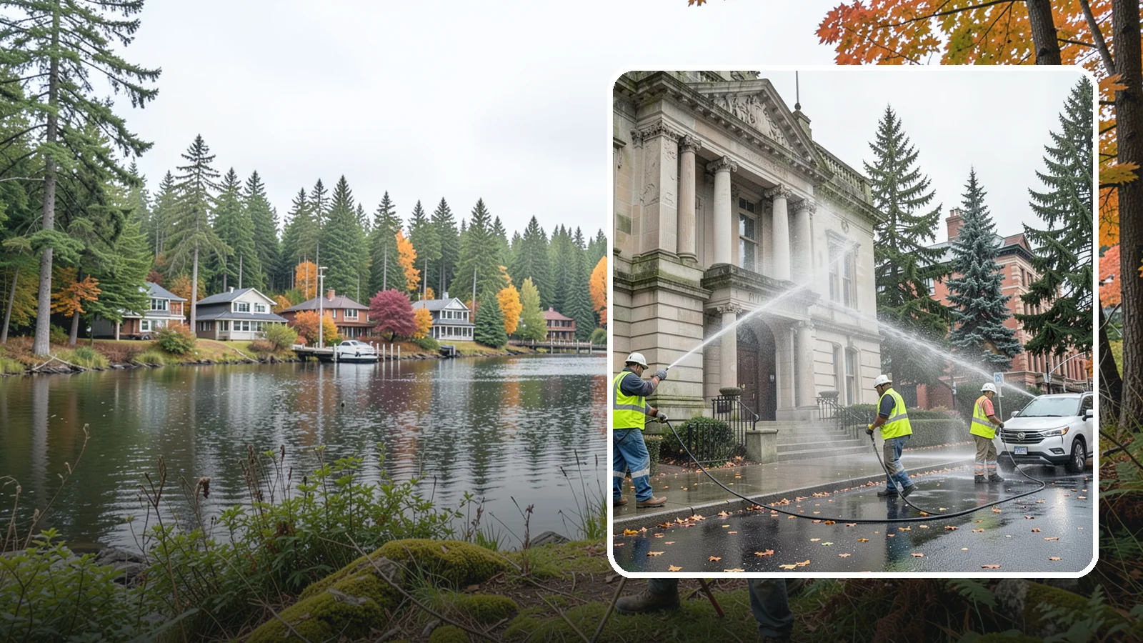 Public Building Washing in La Conner, Skagit County, WA - Soft-wash and pressure-clean the exteriors of city halls, libraries, and civic buildings to remove PNW mildew and staining.