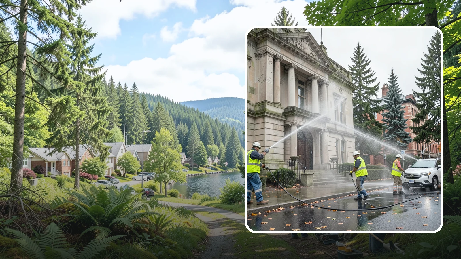 Public Building Washing in Lake Forest Park, King County, WA - Soft-wash and pressure-clean the exteriors of city halls, libraries, and civic buildings to remove PNW mildew and staining.