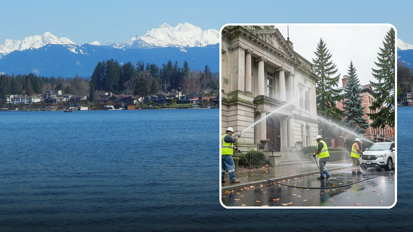 Public Building Washing in Lake Stevens, Snohomish County, WA - Soft-wash and pressure-clean the exteriors of city halls, libraries, and civic buildings to remove PNW mildew and staining.