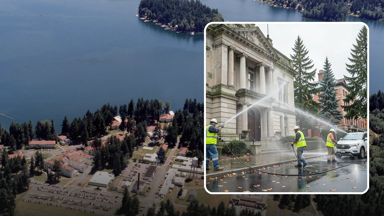 Public Building Washing in Lakewood, Pierce County, WA - Soft-wash and pressure-clean the exteriors of city halls, libraries, and civic buildings to remove PNW mildew and staining.