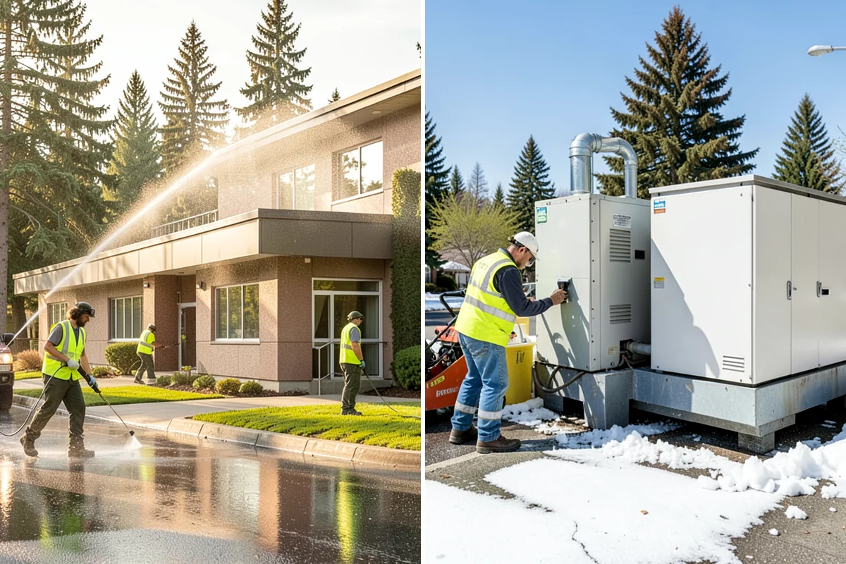 Public Building Washing in Lyman, Skagit County, WA - Inspect facade materials, staining, and access constraints