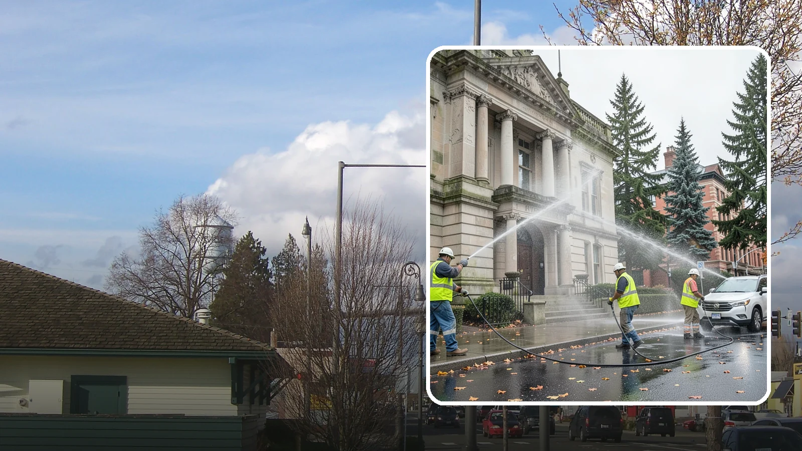 Public Building Washing in Marysville, Snohomish County, WA - Soft-wash and pressure-clean the exteriors of city halls, libraries, and civic buildings to remove PNW mildew and staining.