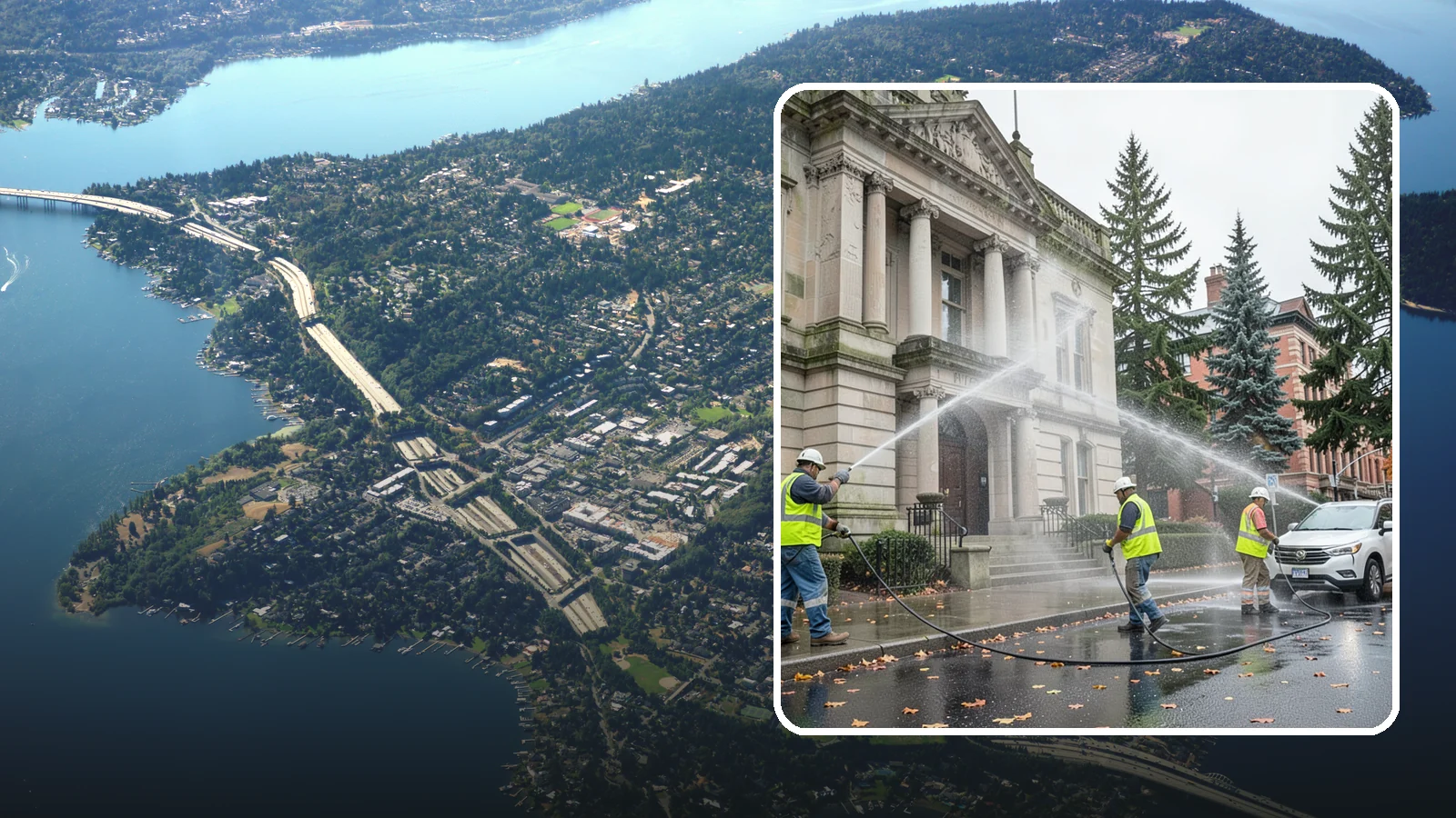 Public Building Washing in Mercer Island, King County, WA - Soft-wash and pressure-clean the exteriors of city halls, libraries, and civic buildings to remove PNW mildew and staining.