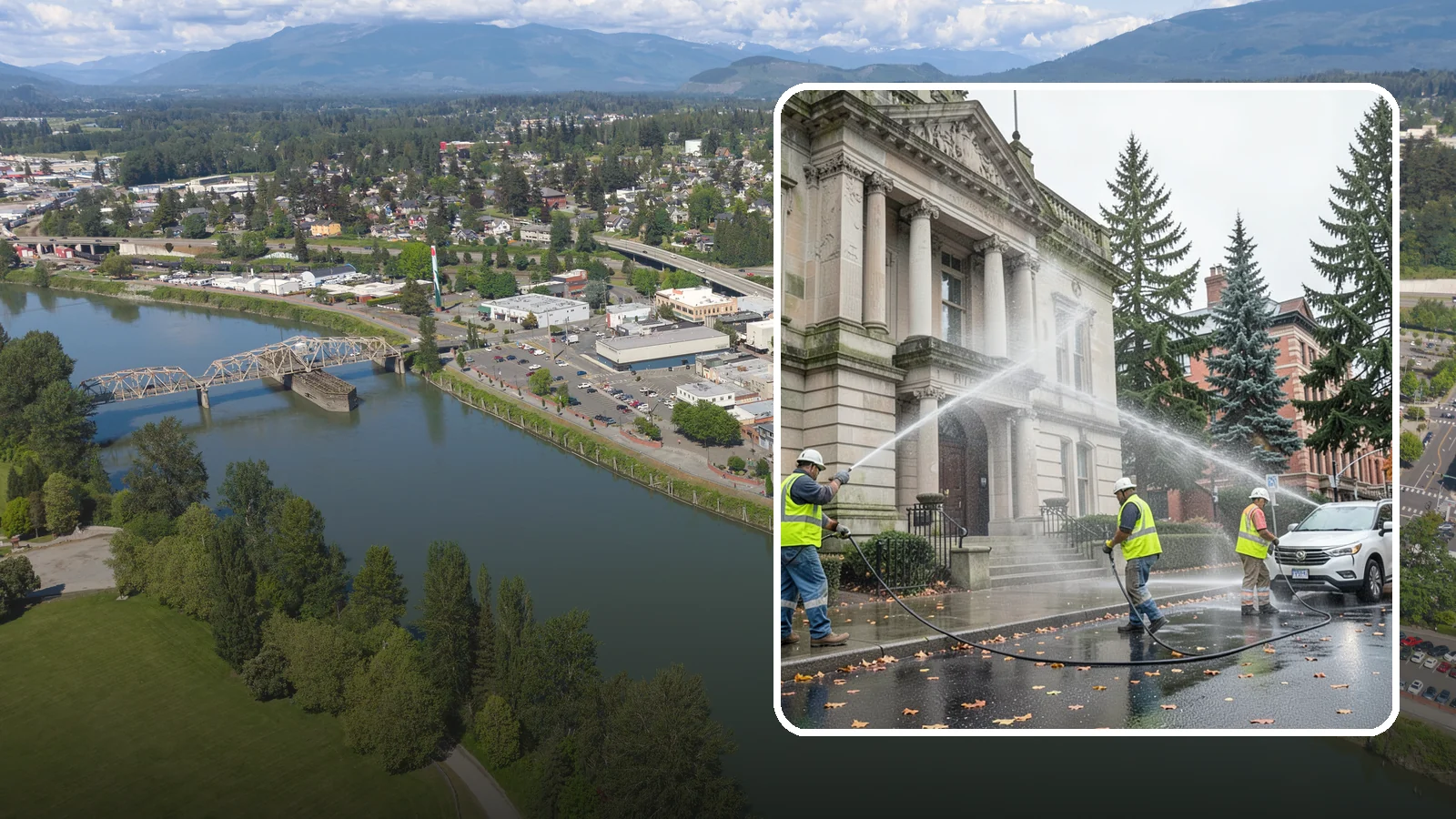 Public Building Washing in Mount Vernon, Skagit County, WA - Soft-wash and pressure-clean the exteriors of city halls, libraries, and civic buildings to remove PNW mildew and staining.