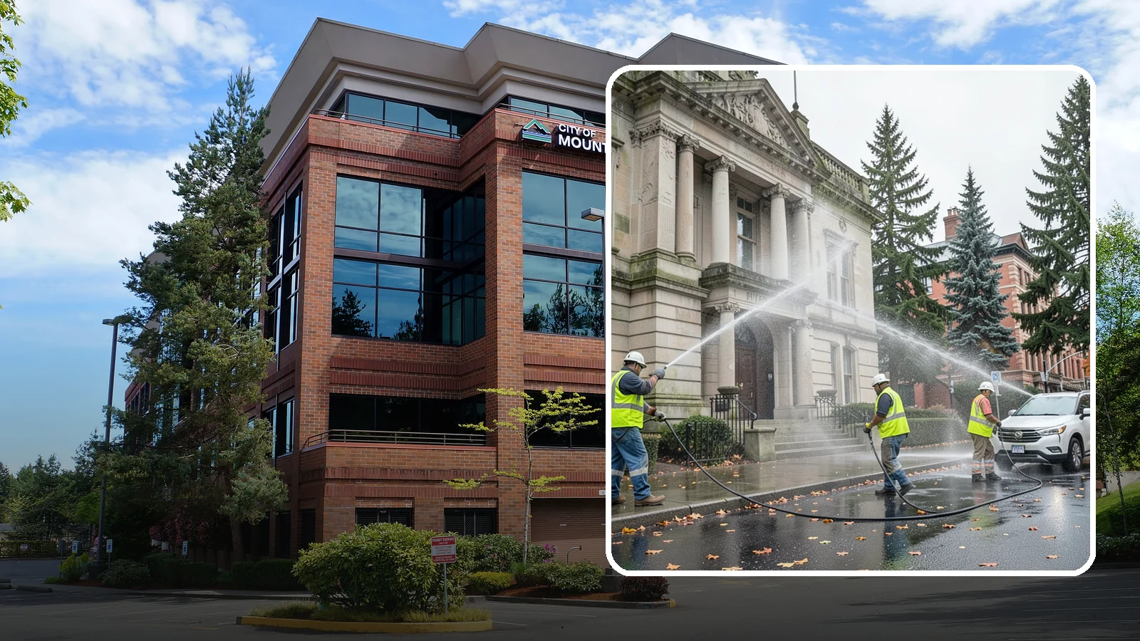Public Building Washing in Mountlake Terrace, Snohomish County, WA - Soft-wash and pressure-clean the exteriors of city halls, libraries, and civic buildings to remove PNW mildew and staining.