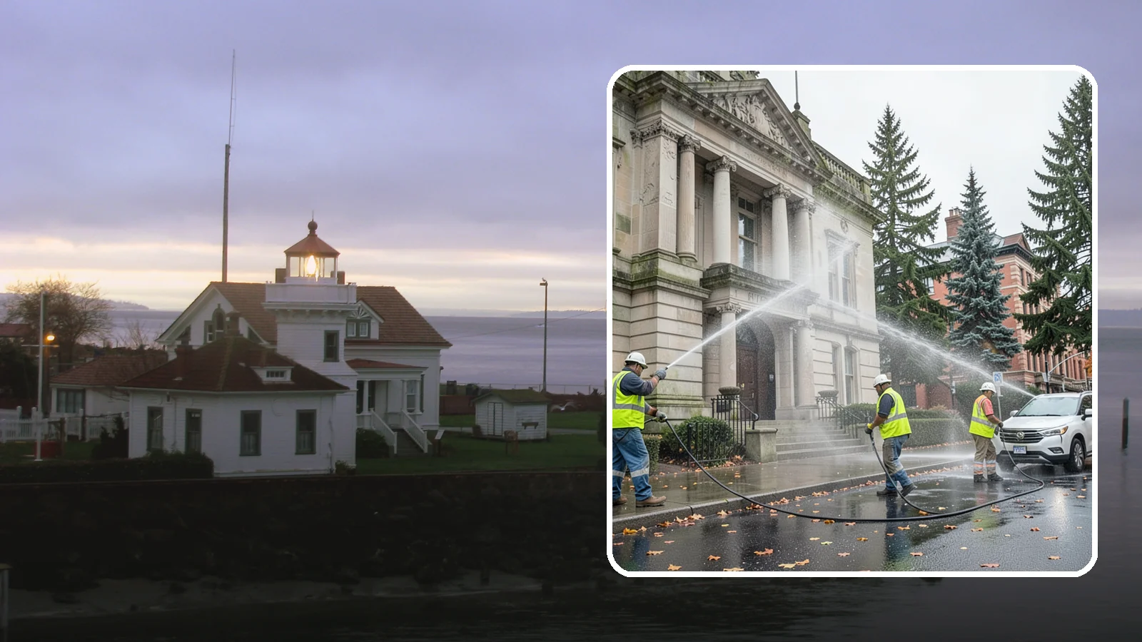 Public Building Washing in Mukilteo, Snohomish County, WA - Soft-wash and pressure-clean the exteriors of city halls, libraries, and civic buildings to remove PNW mildew and staining.