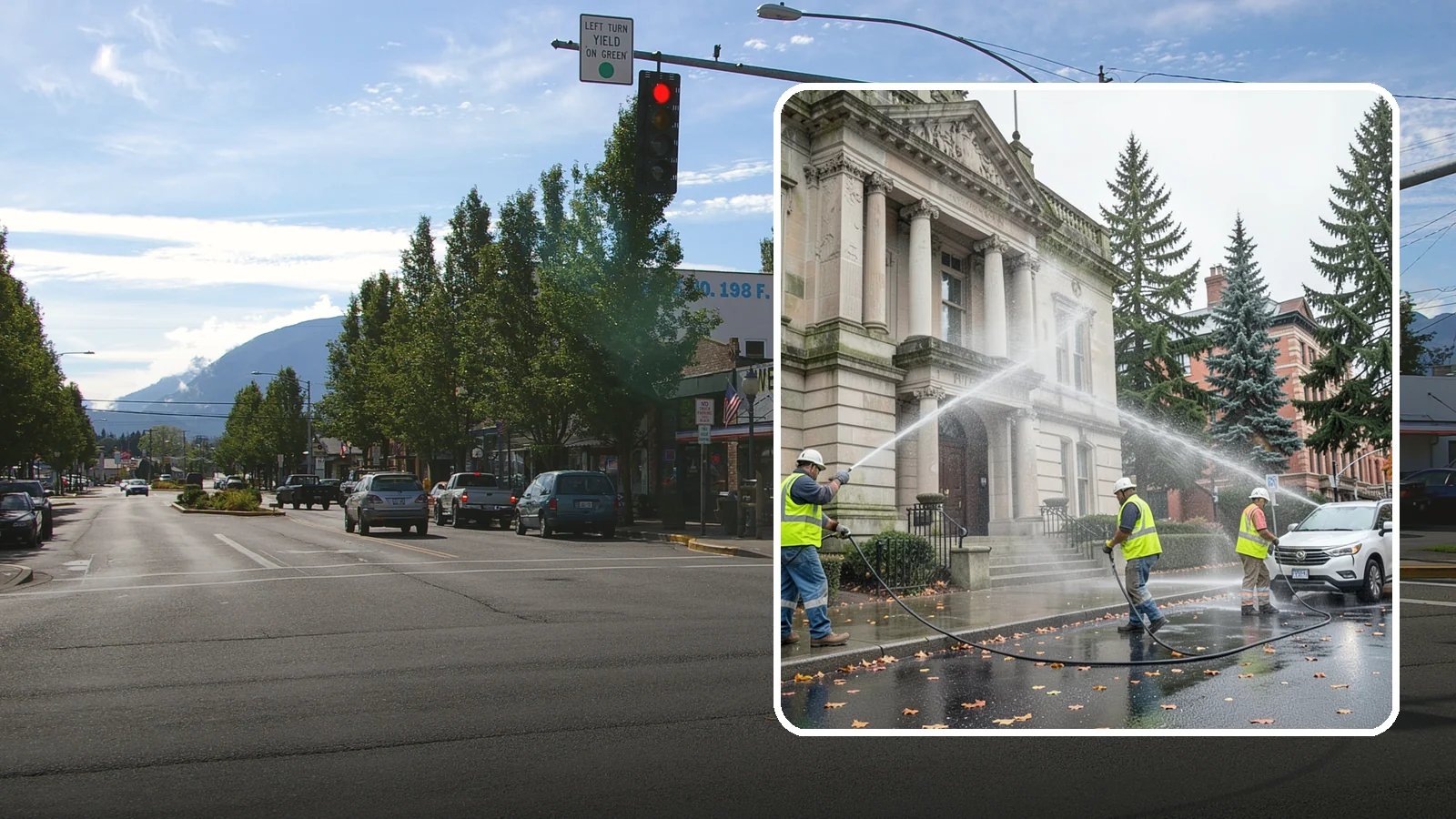 Public Building Washing in North Bend, King County, WA - Soft-wash and pressure-clean the exteriors of city halls, libraries, and civic buildings to remove PNW mildew and staining.