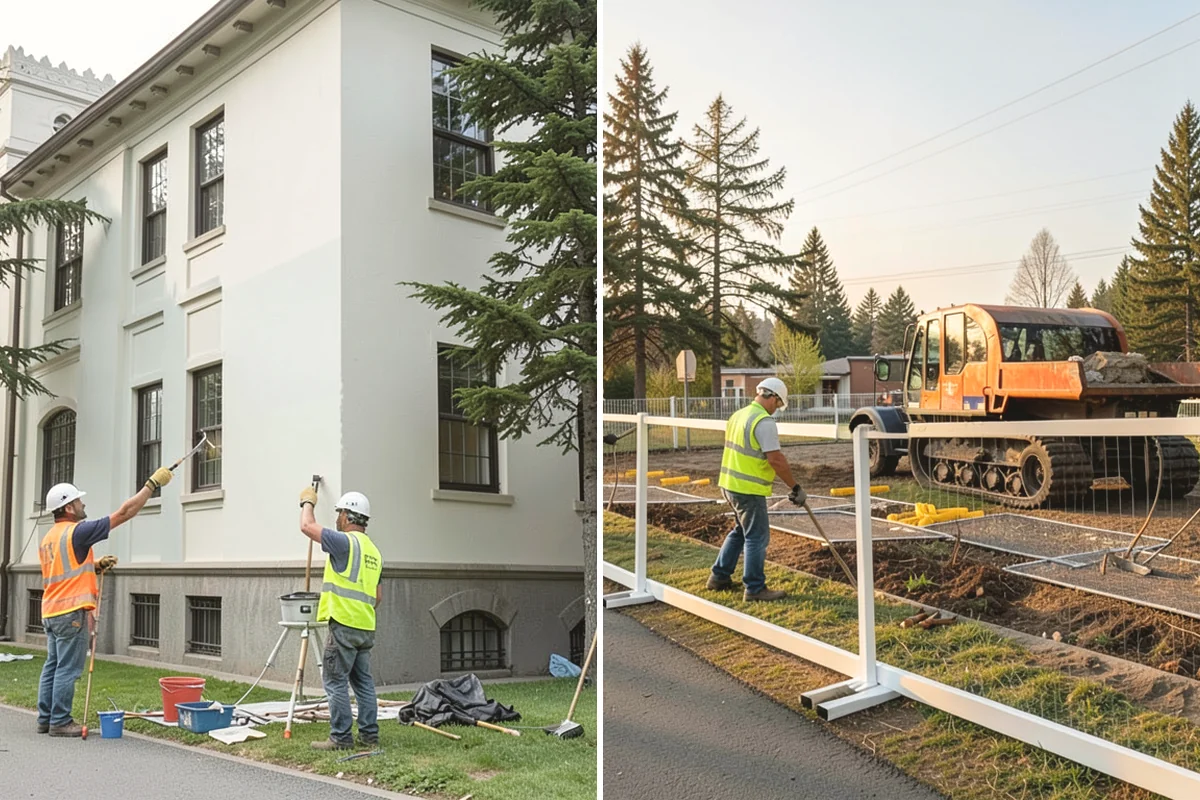 Public Building Washing in North Bend, King County, WA - Inspect facade materials, staining, and access constraints