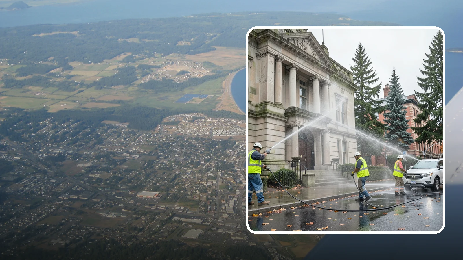 Public Building Washing in Oak Harbor, Island County, WA - Soft-wash and pressure-clean the exteriors of city halls, libraries, and civic buildings to remove PNW mildew and staining.