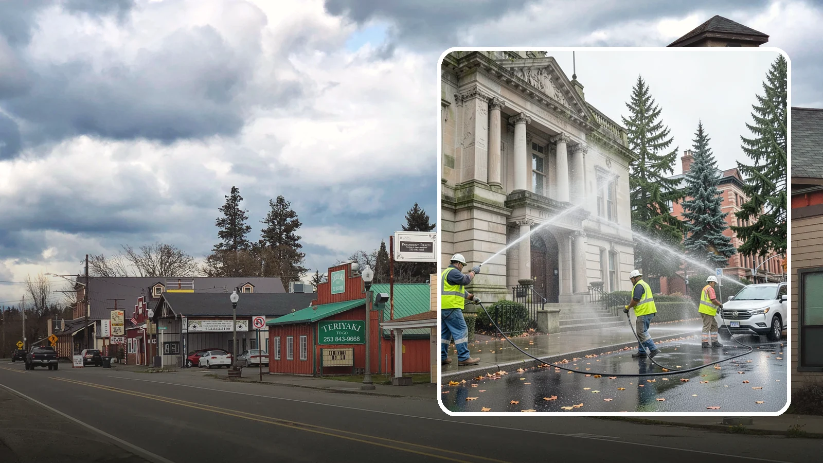 Public Building Washing in Roy, Pierce County, WA - Soft-wash and pressure-clean the exteriors of city halls, libraries, and civic buildings to remove PNW mildew and staining.