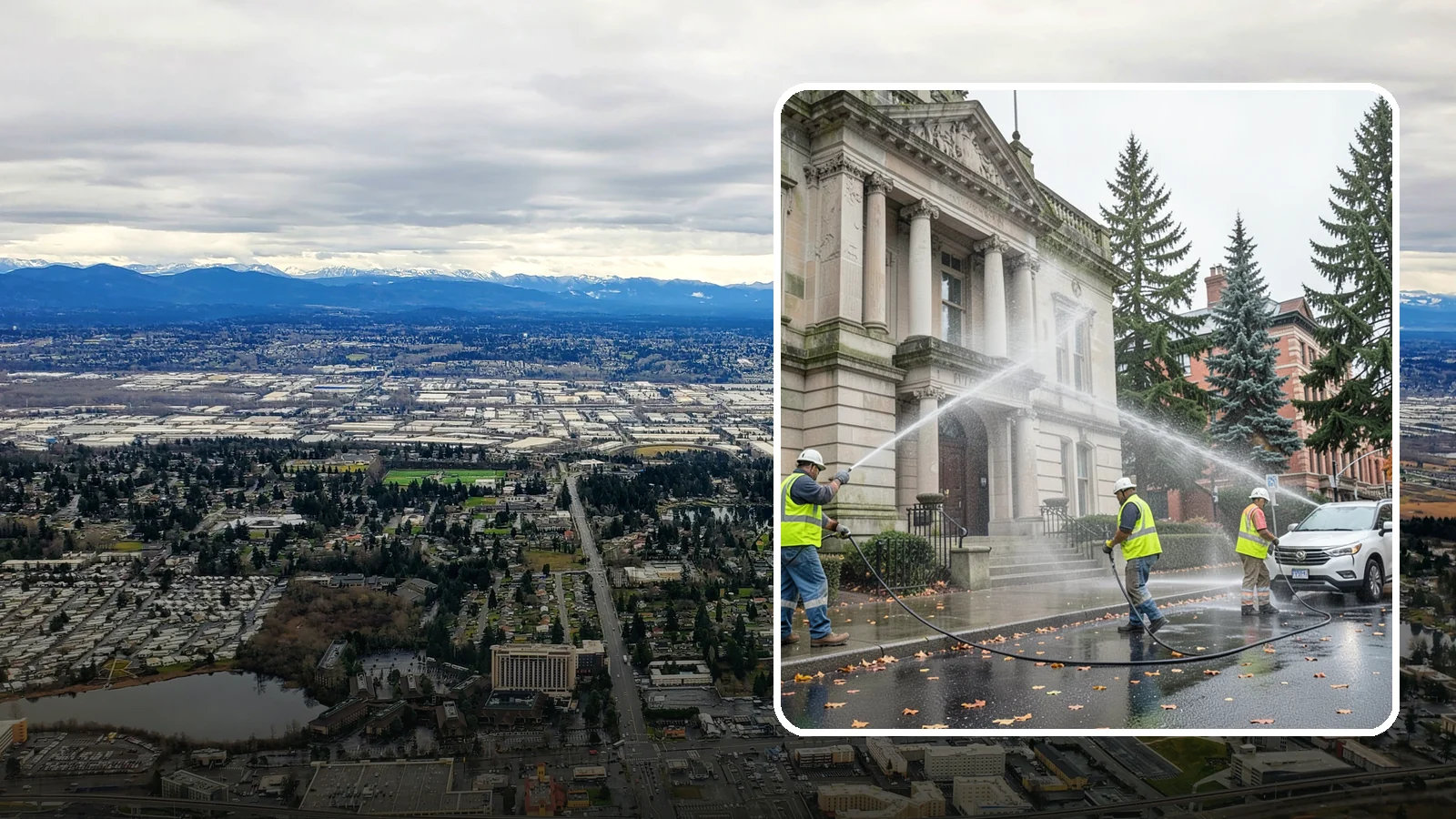 Public Building Washing in SeaTac, King County, WA - Soft-wash and pressure-clean the exteriors of city halls, libraries, and civic buildings to remove PNW mildew and staining.