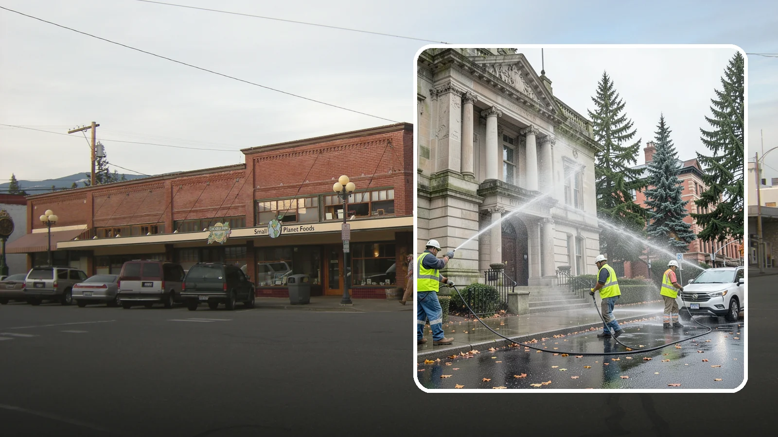Public Building Washing in Sedro-Woolley, Skagit County, WA - Soft-wash and pressure-clean the exteriors of city halls, libraries, and civic buildings to remove PNW mildew and staining.