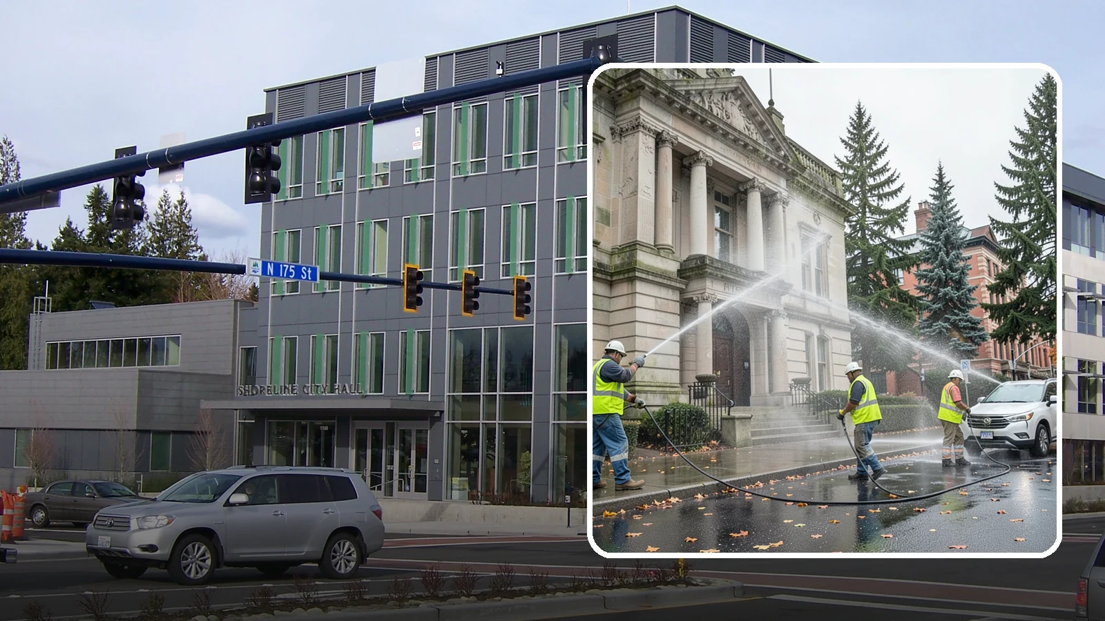 Public Building Washing in Shoreline, King County, WA - Soft-wash and pressure-clean the exteriors of city halls, libraries, and civic buildings to remove PNW mildew and staining.