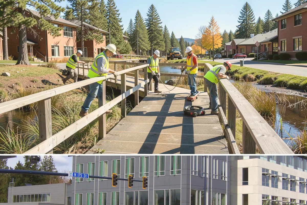 Public Building Washing in Shoreline, King County, WA - Plan exterior washing for late spring through summer when drier weather improves results and slows regrowth of mildew and algae.