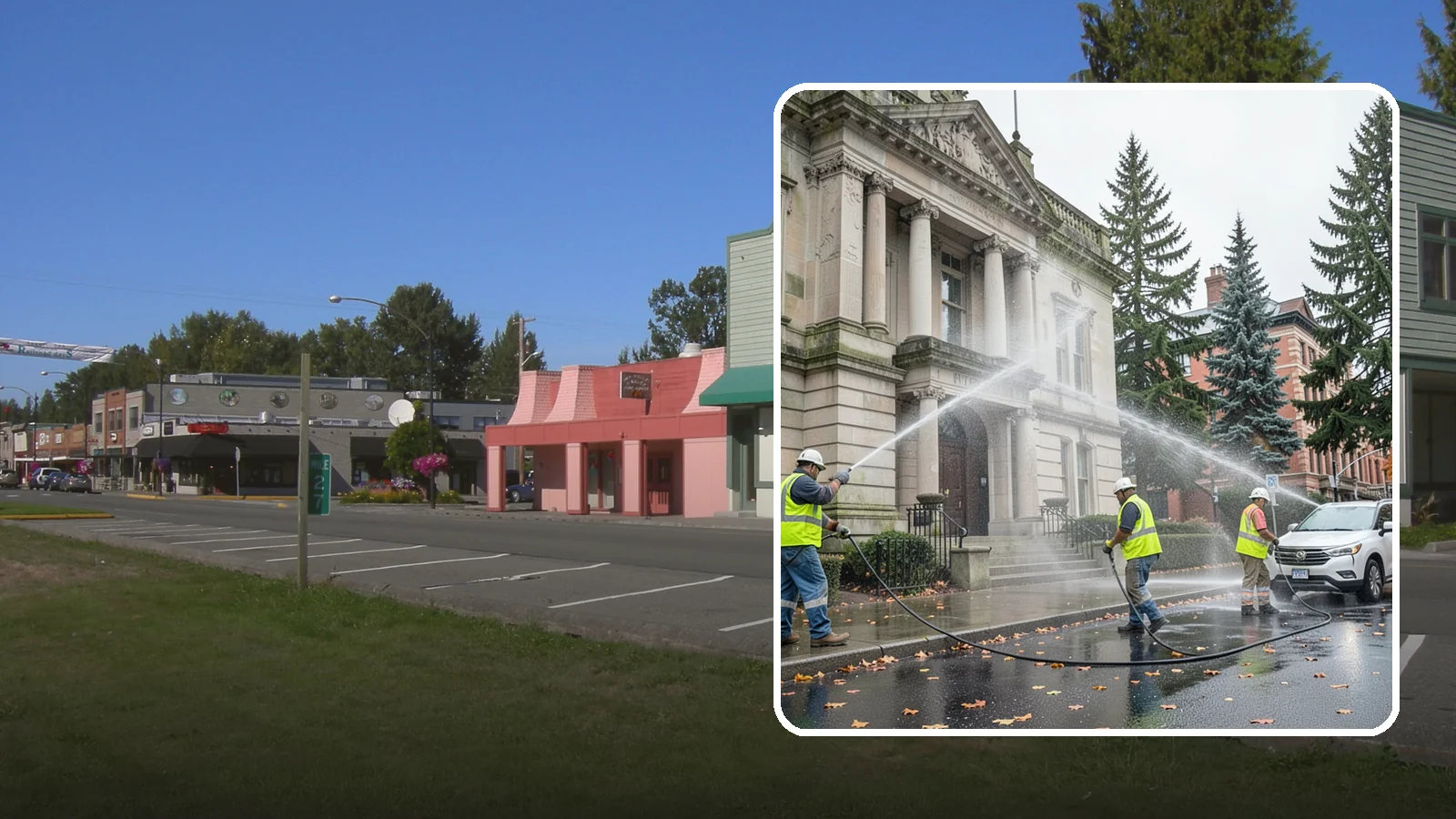 Public Building Washing in Snoqualmie, King County, WA - Soft-wash and pressure-clean the exteriors of city halls, libraries, and civic buildings to remove PNW mildew and staining.