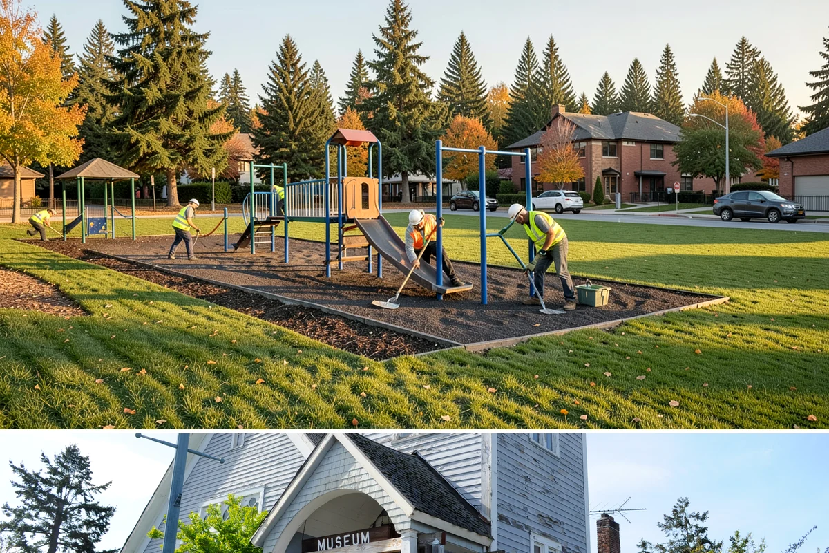 Public Building Washing in Steilacoom, Pierce County, WA - Plan exterior washing for late spring through summer when drier weather improves results and slows regrowth of mildew and algae.