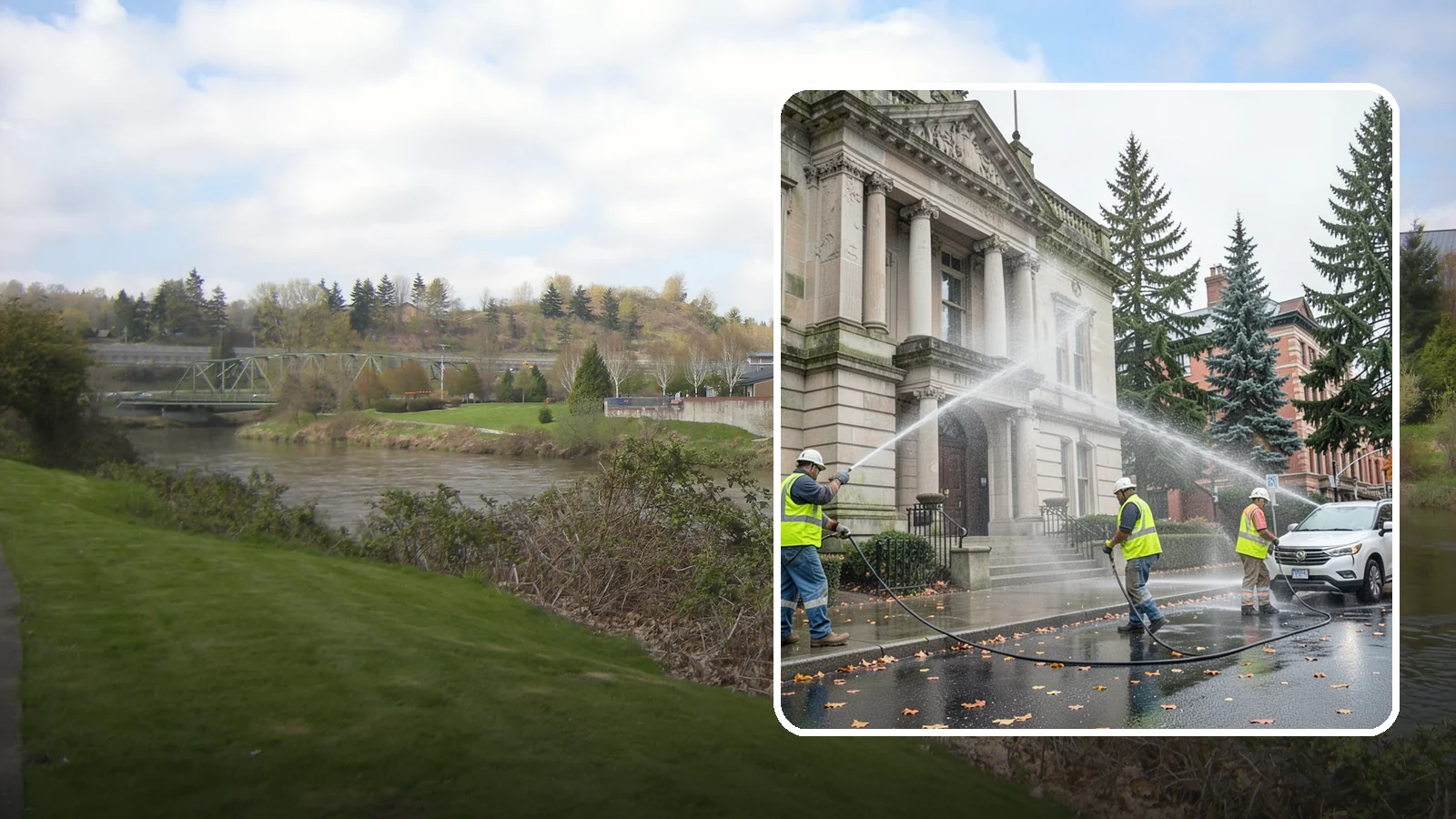 Public Building Washing in Tukwila, King County, WA - Soft-wash and pressure-clean the exteriors of city halls, libraries, and civic buildings to remove PNW mildew and staining.