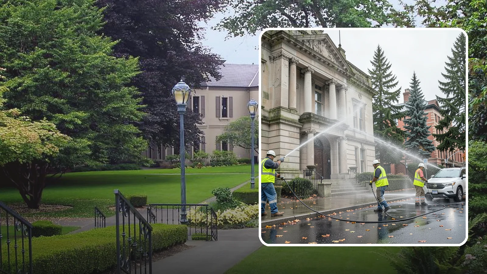 Public Building Washing in Woodinville, King County, WA - Soft-wash and pressure-clean the exteriors of city halls, libraries, and civic buildings to remove PNW mildew and staining.