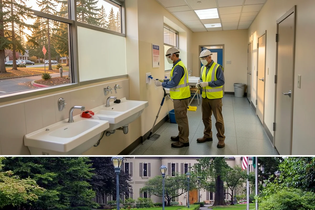 Public Building Washing in Woodinville, King County, WA - Plan exterior washing for late spring through summer when drier weather improves results and slows regrowth of mildew and algae.