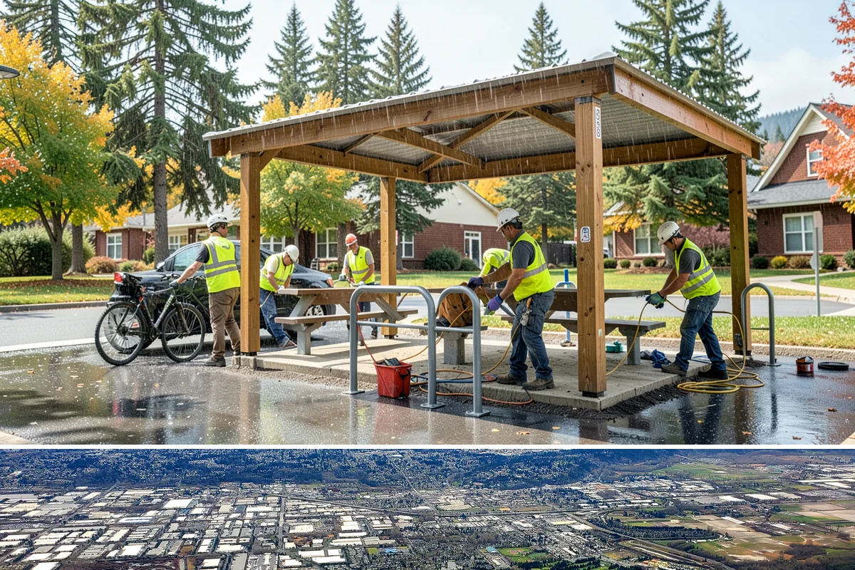 Public Facility Renovation in Kent, King County, WA - Interior renovation proceeds year-round, while envelope and roofing components benefit from dry-season scheduling.